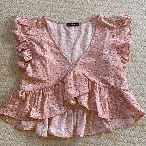 Pink Floral Top with ruffles